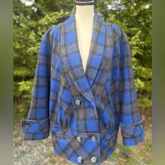 Vintage Hop Wo Wool Plaid Jacket – Size 9 (M) - Picture 1 of 10
